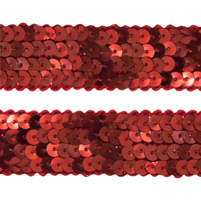 Тесьма с пайетками 3, шир. 20 мм/уп. 25+/-1 м, цвет красный - купить в Сургуте. Цена: 778.19 руб.