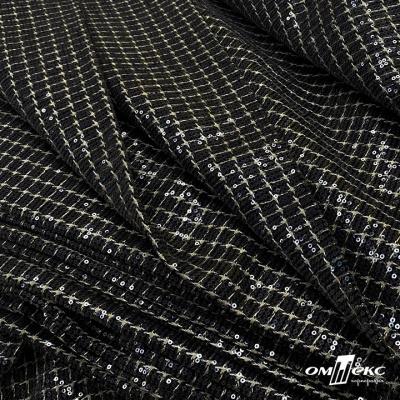 Ткань костюмная с пайетками, 100%полиэстр, 460+/-10 гр/м2, 150см #309 - цв. чёрный - купить в Сургуте. Цена 1 203.93 руб.