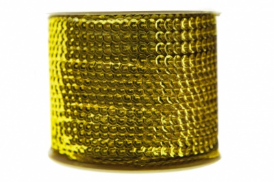 Пайетки "ОмТекс" на нитях, SILVER-BASE, 6 мм С / упак.73+/-1м, цв. 7 - св.золото - купить в Сургуте. Цена: 468.37 руб.