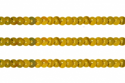 Пайетки "ОмТекс" на нитях, SILVER SHINING, 6 мм F / упак.91+/-1м, цв. 48 - золото - купить в Сургуте. Цена: 356.19 руб.